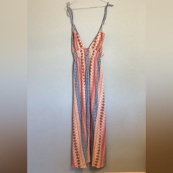 Lulu's Womens Size S Maxin' Relaxin' Blue Multi Print Sleeveless Tie-Strap Maxi - Picture 6 of 14